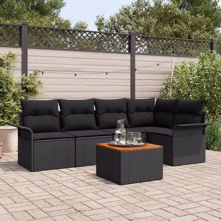 vidaXL Set Divano da Giardino a L con Archiviazione per Cuscini, 6 Pezzi, Nero
