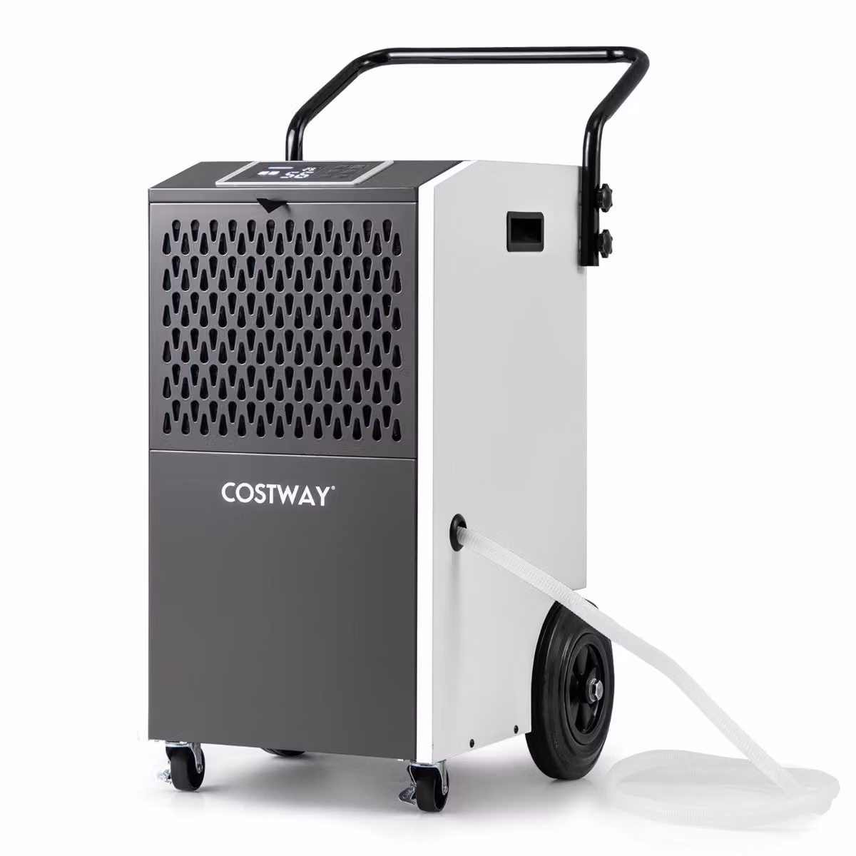 Deumidificatore industriale Costway Bianco con tubo di scarico, timer e ruote per cantina