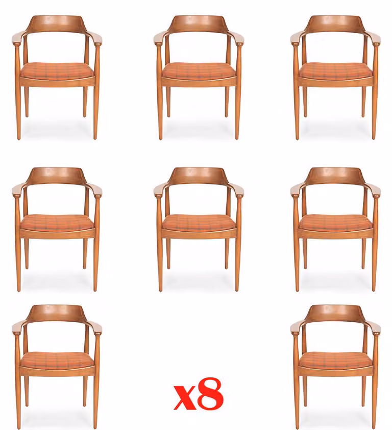 Set 8x Sessel Stuhl Design Holz Stoff Polster Stühle Esszimmer Textil Gastro