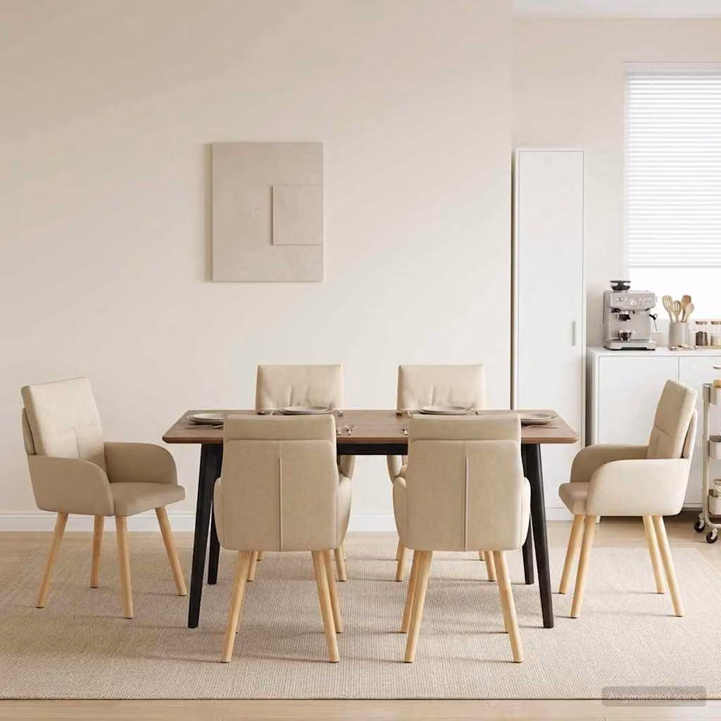 Set di 4 sedie da pranzo moderne vidaXL in tessuto beige con gambe in legno e metallo L/P/H: 60 x 56 x 93 cm