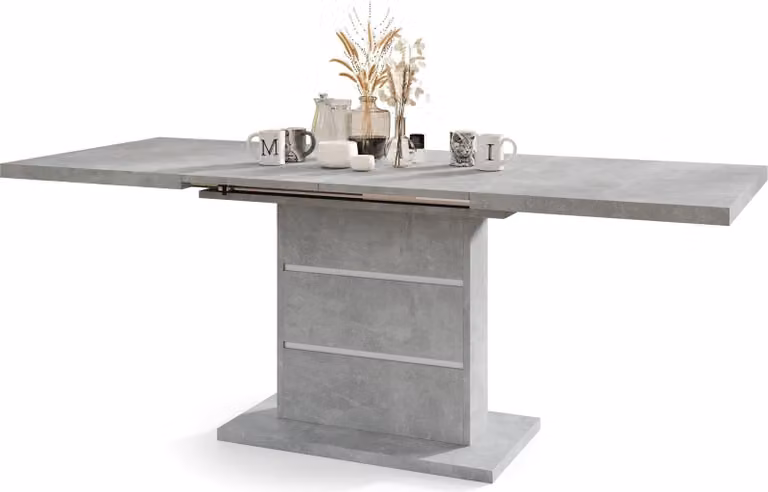 Tavolino All4All modello Pino, tavolino da soggiorno, tavolino da caffè, tavolo con piano aggiuntivo, tavolino ausiliario, struttura in metallo, dimensioni 120x80 cm, finitura "Beton chiaro Atelier"