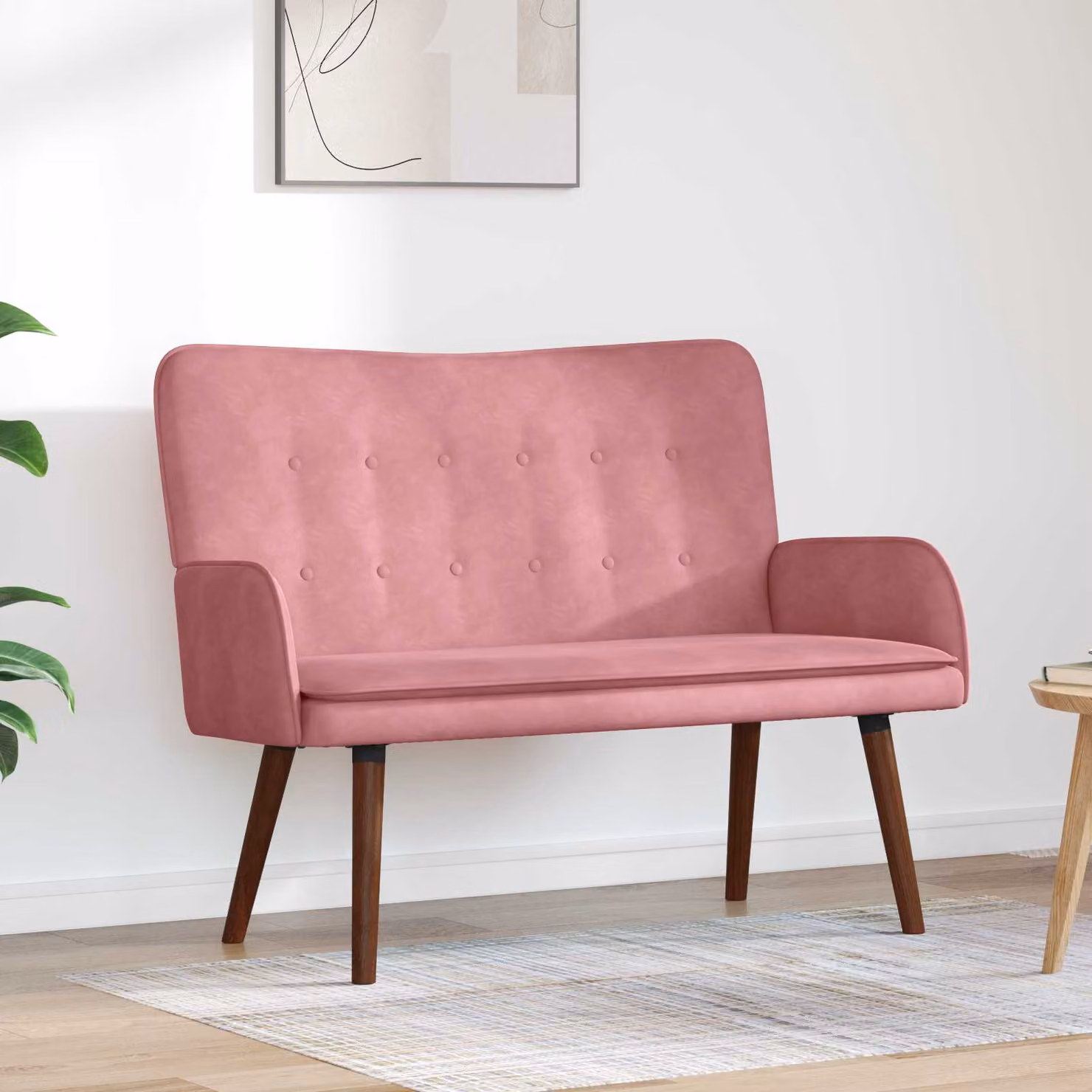 Divano a 2 posti vidaXL in velluto rosa, design moderno e lineare, L: 115 cm, P: 61 cm, H: 87 cm