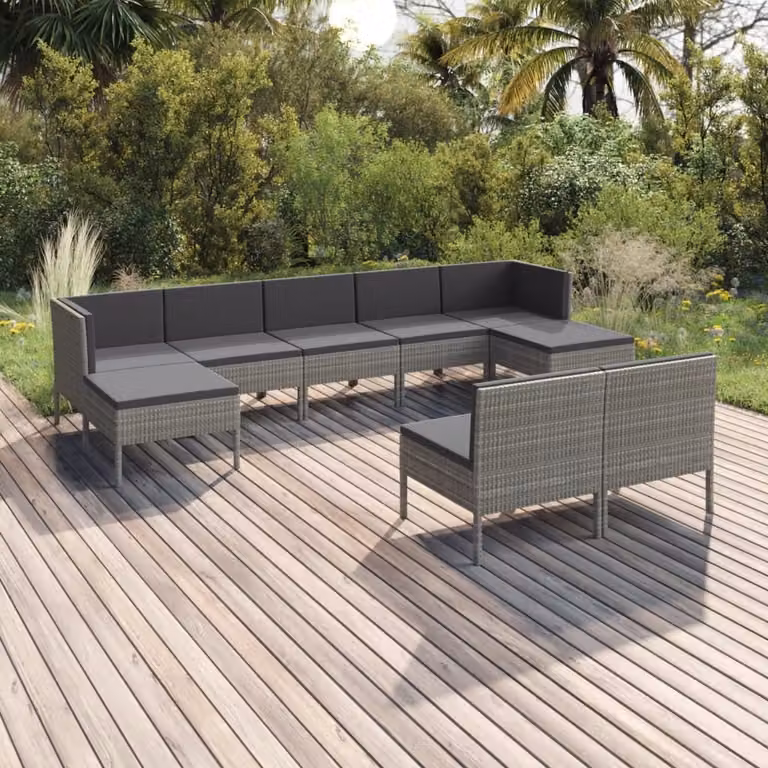 Maison Exclusive - Set da giardino da 9 pezzi con cuscini, in polyrattan grigio