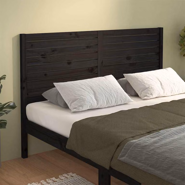 Testiera per letto vidaXL in legno massello di pino, colore nero, L 146 cm x P 4 cm x H 100 cm