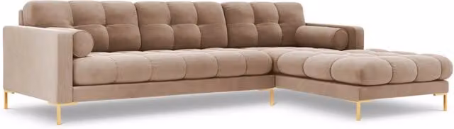 Divano angolare destro Bali di Cosmopolitan Design in velluto beige e oro, 5 posti, L 293 x P 185 x H 75 cm – 1