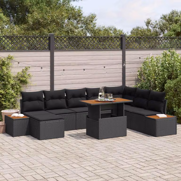 Maison Exclusive - Set da giardino composto da 9 pezzi, divano in rattan sintetico nero