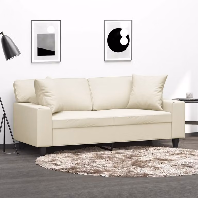 vidaXL Divano a 2 Posti Moderno in Similpelle Beige con Cuscini e Struttura in Metallo