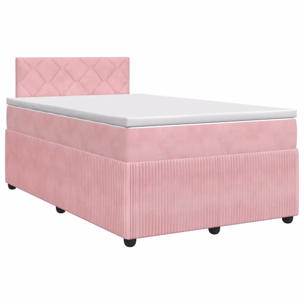 Letto box spring con materasso vidaXL in velluto rosa e bianco L/P: 120 x 200 cm – 2