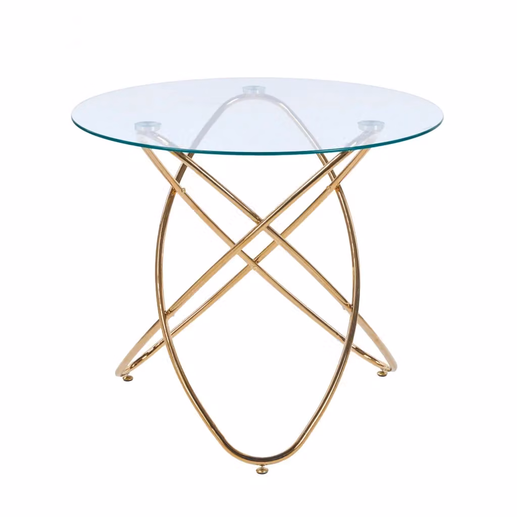 Tavolo da pranzo moderno Zephmum con piano in vetro trasparente e gambe dorate L/P/H: 80 x 80 x 75 cm – 2