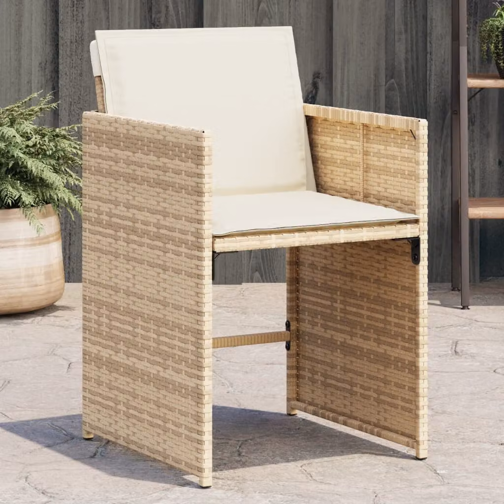 Set di 4 sedie da giardino con cuscini vidaXL in polyrattan beige e bianco con braccioli