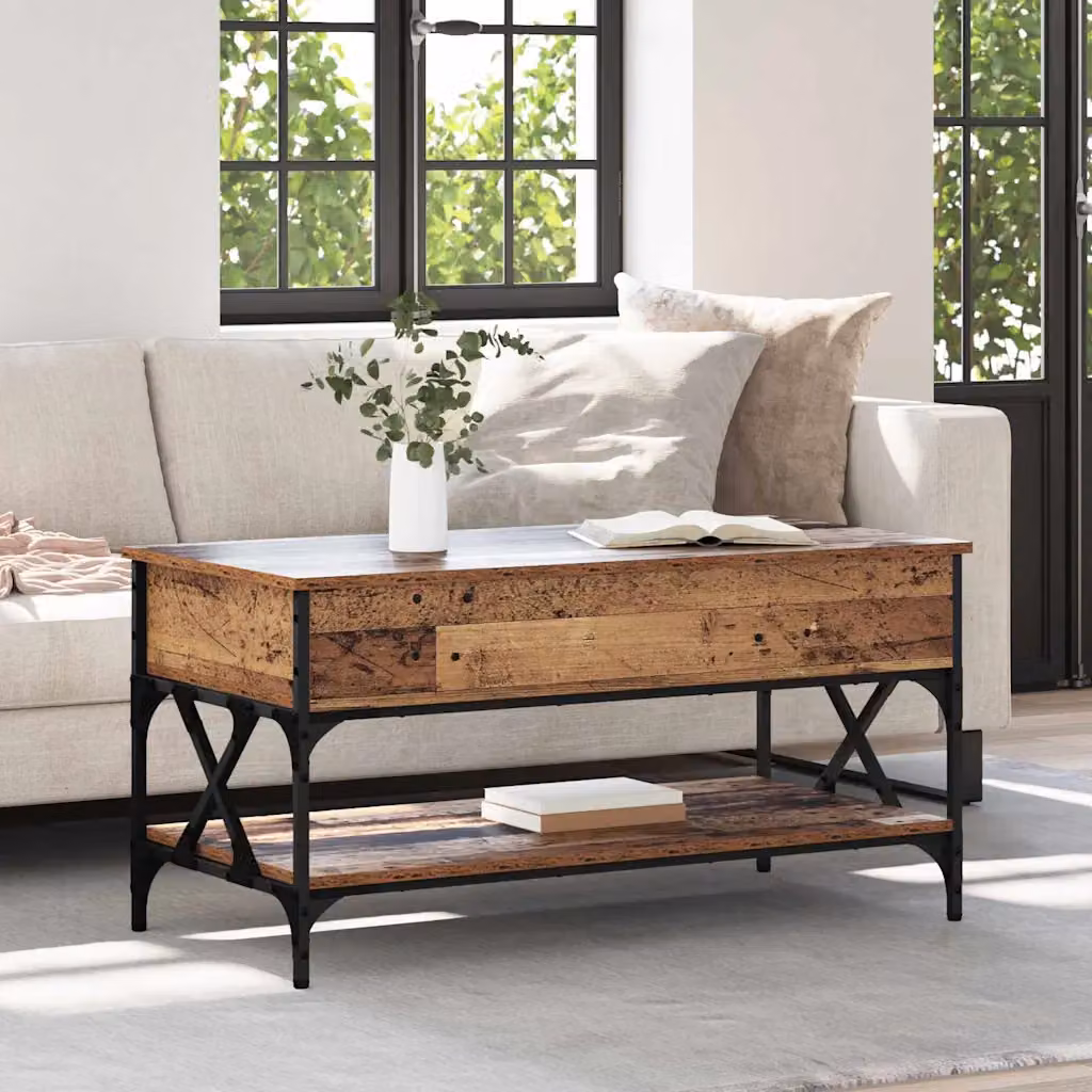 vidaXL Tavolino da salotto rettangolare in stile industriale marrone con meccanismo sollevatore L: 100 cm, P: 50 cm, H: 50 cm