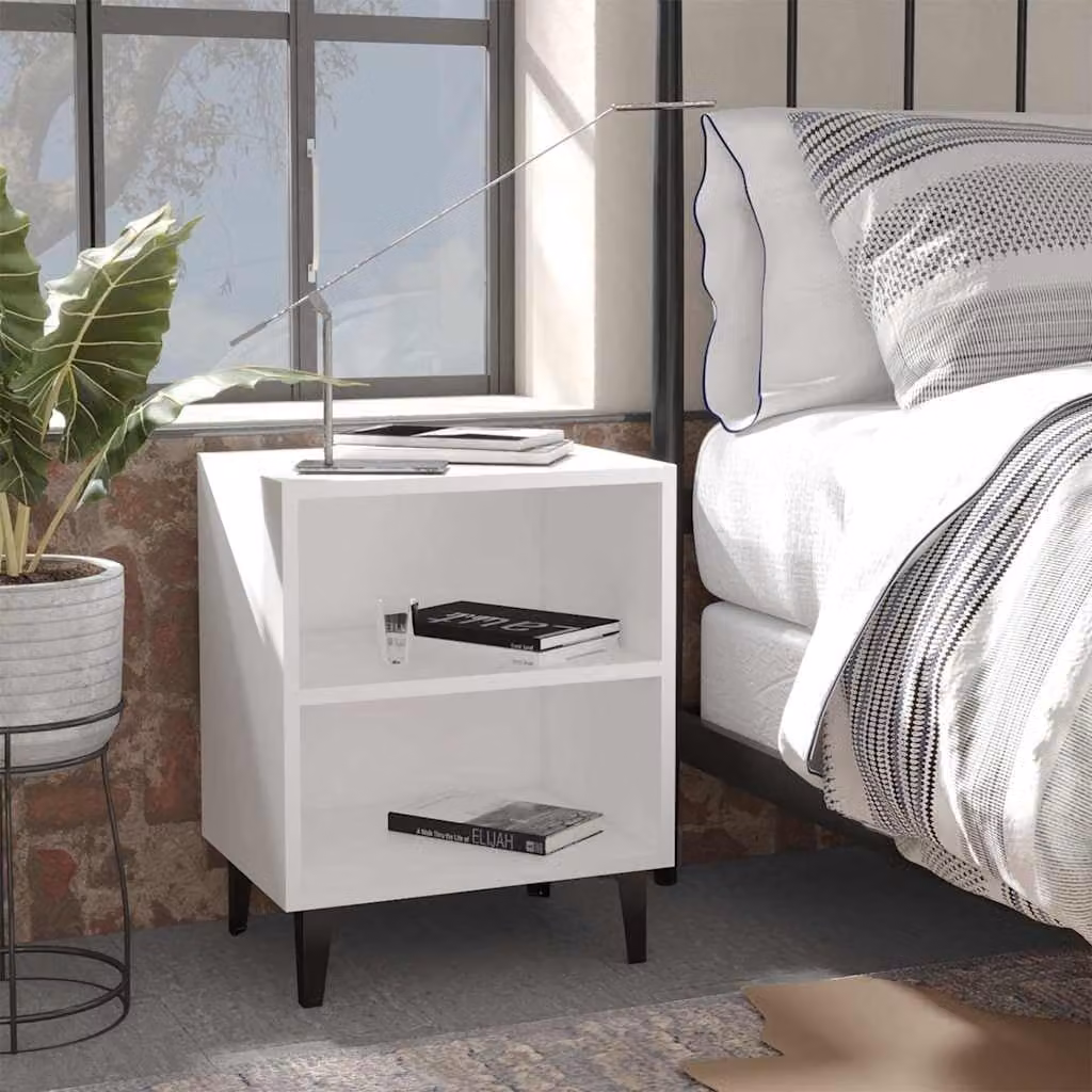 Set di 2 comodini bianchi vidaXL in stile industriale con gambe in metallo L/P/H: 40 x 30 x 50 cm