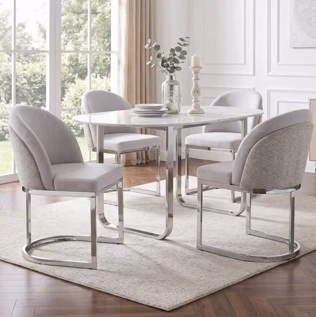 Set di 4 sedie da pranzo 59x52x85 cm grigio chiaro, schienale doppio