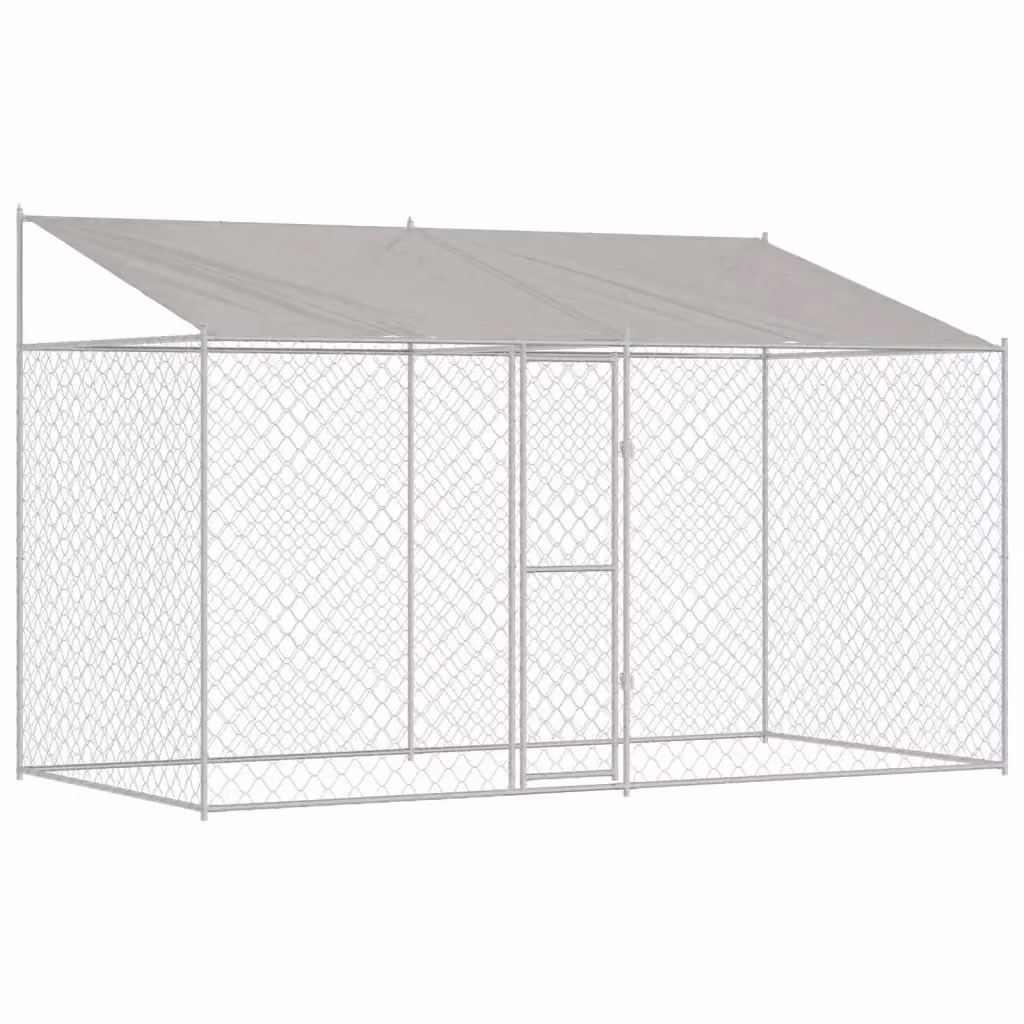 Gabbia per cani vidaXL in metallo argento con tetto resistente alle intemperie L: 400 cm, P: 200 cm, H: 256 cm – 2