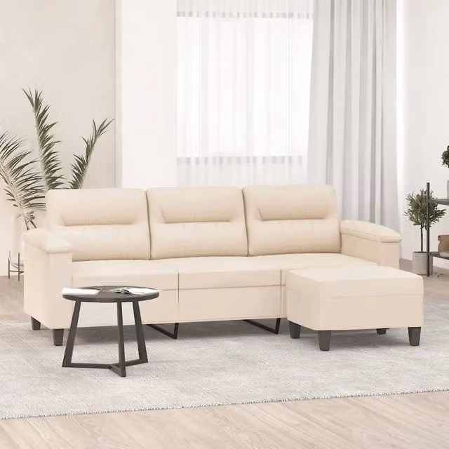 Divano a 3 posti moderno vidaXL con poggiapiedi coordinato in microfibra beige L: 210 cm, P: 80 cm, H: 77 cm