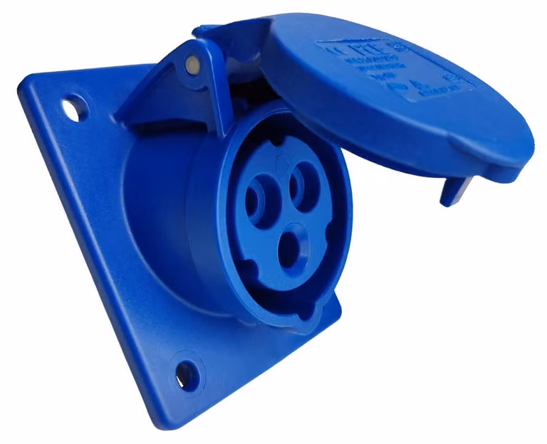 Prese a incasso angolari PCE, 16A, 3P, 230V, 6 ore, colore blu, grado di protezione IP44, modello TWIST 413-6, codice 8372