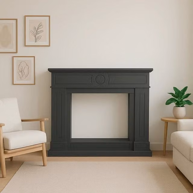Cornice per camino MPC Lipari Grigio per inserto elettrico o bruciatore in legno MDF con design lineare L: 109 cm, P: 95 cm, H: 21,5 cm
