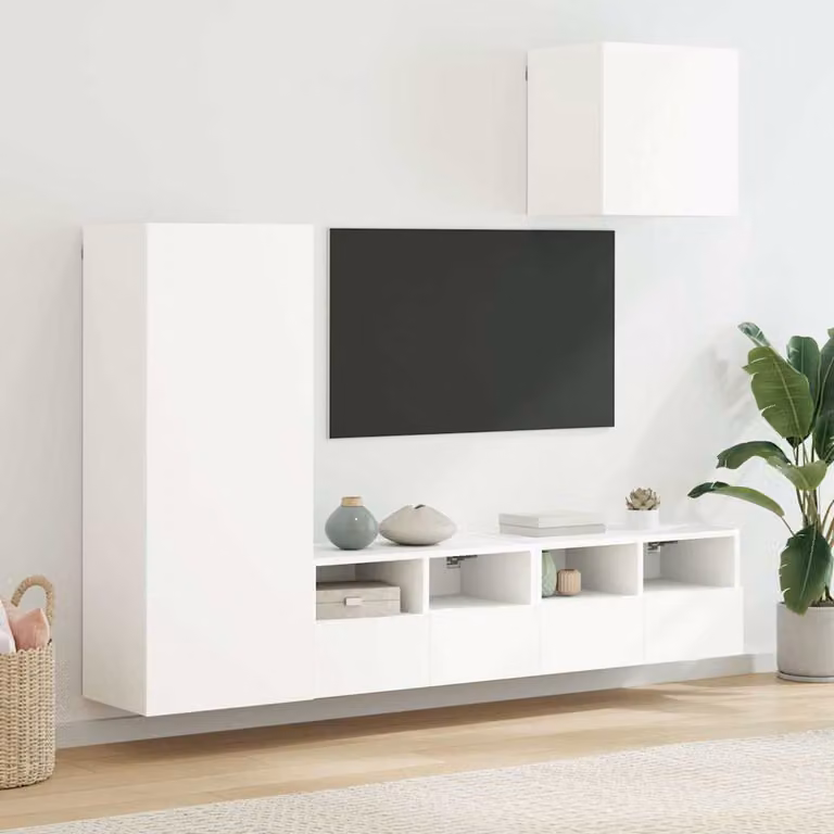 Set di 4 Mobili TV a Muro vidaXL Bianchi in Legno e MDF per Soggiorno o Ufficio in Casa