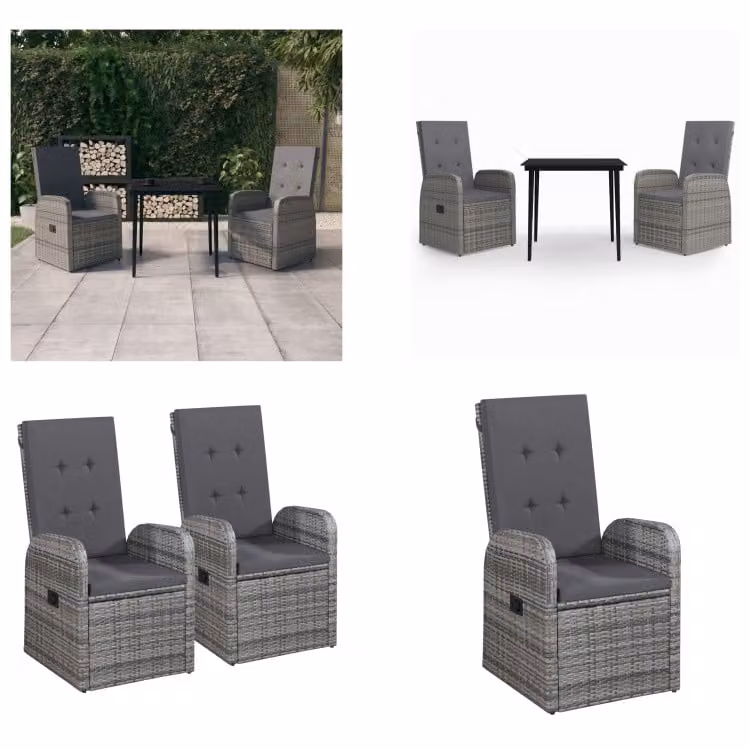 vidaXL Set da pranzo da giardino 3 pezzi con cuscini grigio - Set da pranzo da giardino - Set da pranzo da giardino - Set di mobili da giardino - Set di mobili da giardino