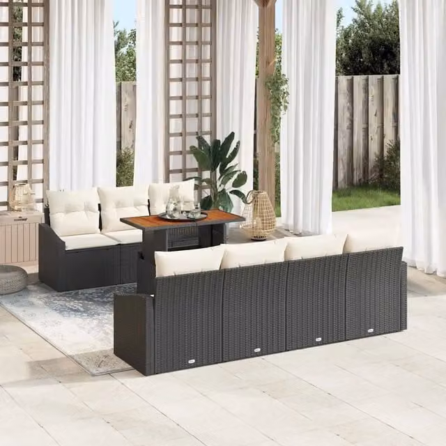 Set Divano da Giardino 8 pz Nero Poly Rattan 3358532