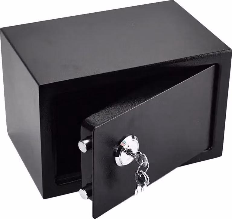 Mini cassaforte, serratura con chiave, design per montaggio a parete, nero