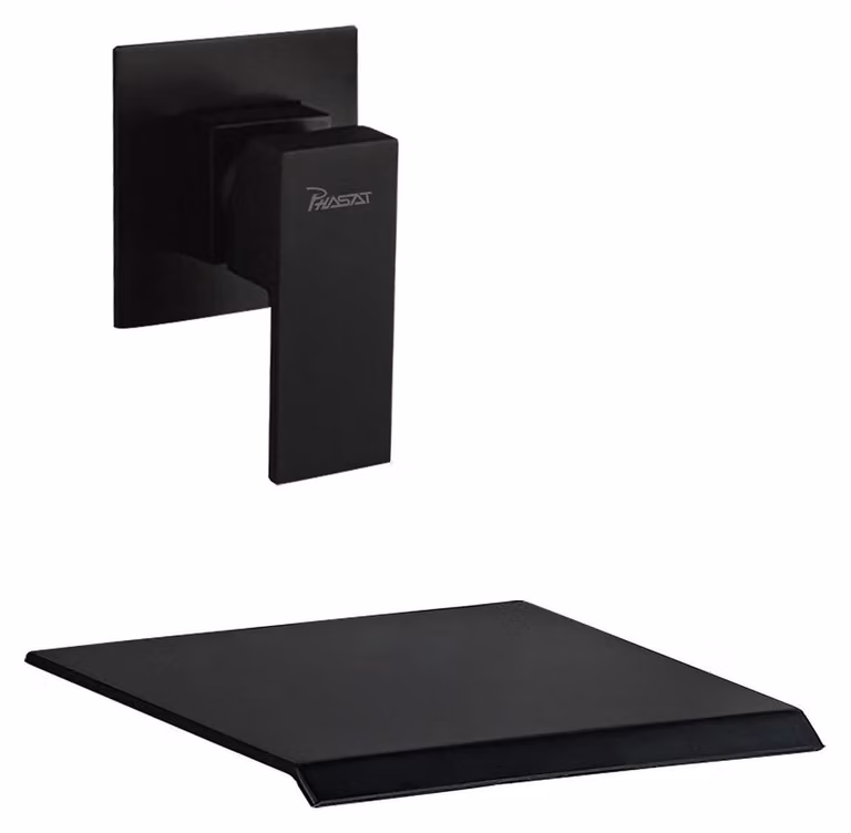 Rubinetto a muro, finitura nera, altezza 20 cm, bocchetta in ottone, per bagno