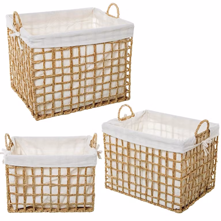Set di 3 cesti in corda di carta, realizzati con tessuto di cotone poliestere naturale e bianco, confezione da 4