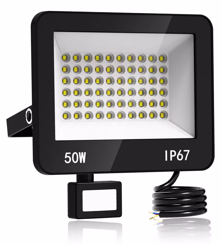 Faretto LED da esterno, 50W, 5000 lumen, 6500K, con sensore di movimento