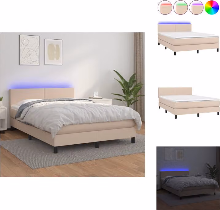 vidaXL Letto a molle con materasso e LED cappuccino-marrone 140x200cm - Letti & strutture letto