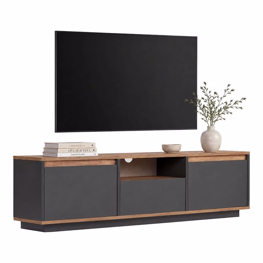 Mobile porta TV Morrigan DMORA con un ripiano, design moderno, colore nero antracite, L: 160 cm, P: 30 cm, H: 42 cm – 2