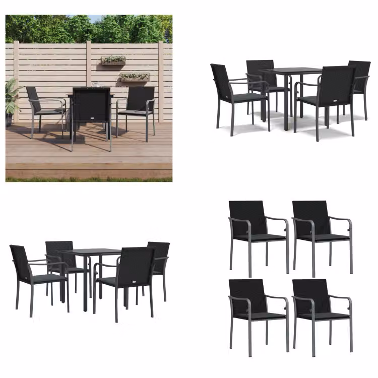 vidaXL Set da pranzo da giardino 5 pezzi con cuscini in polirattan e acciaio - Set da pranzo da giardino - Set da pranzo da giardino - Set da pranzo da esterno