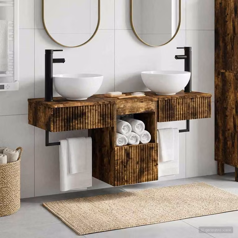 Set di mobili per il bagno moderno vidaXL in legno 3 pezzi colore Rovere Fumo