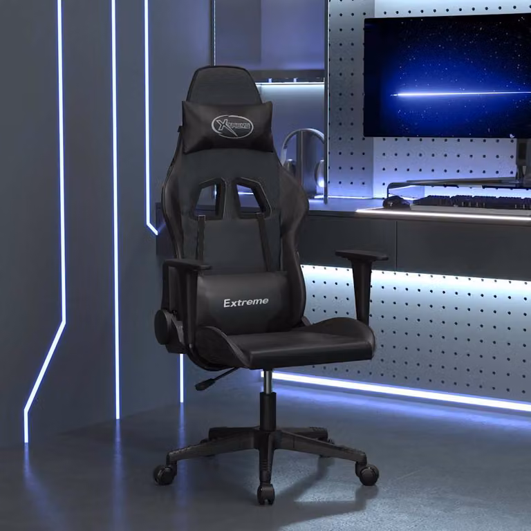 Sedia da Gaming vidaXL Nera in Similpelle con Poggiatesta e Ruote