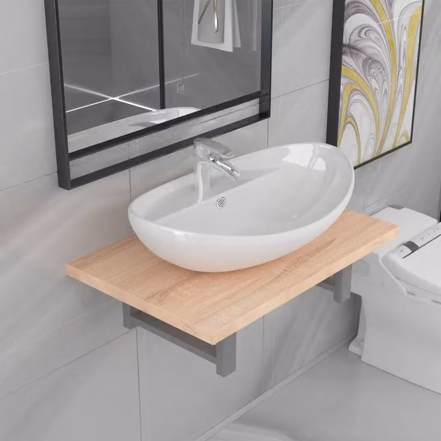 Set Mobili da Bagno Moderno vidaXL in Ceramica e Legno Rovere Bianco, Appesi a Parete – 1