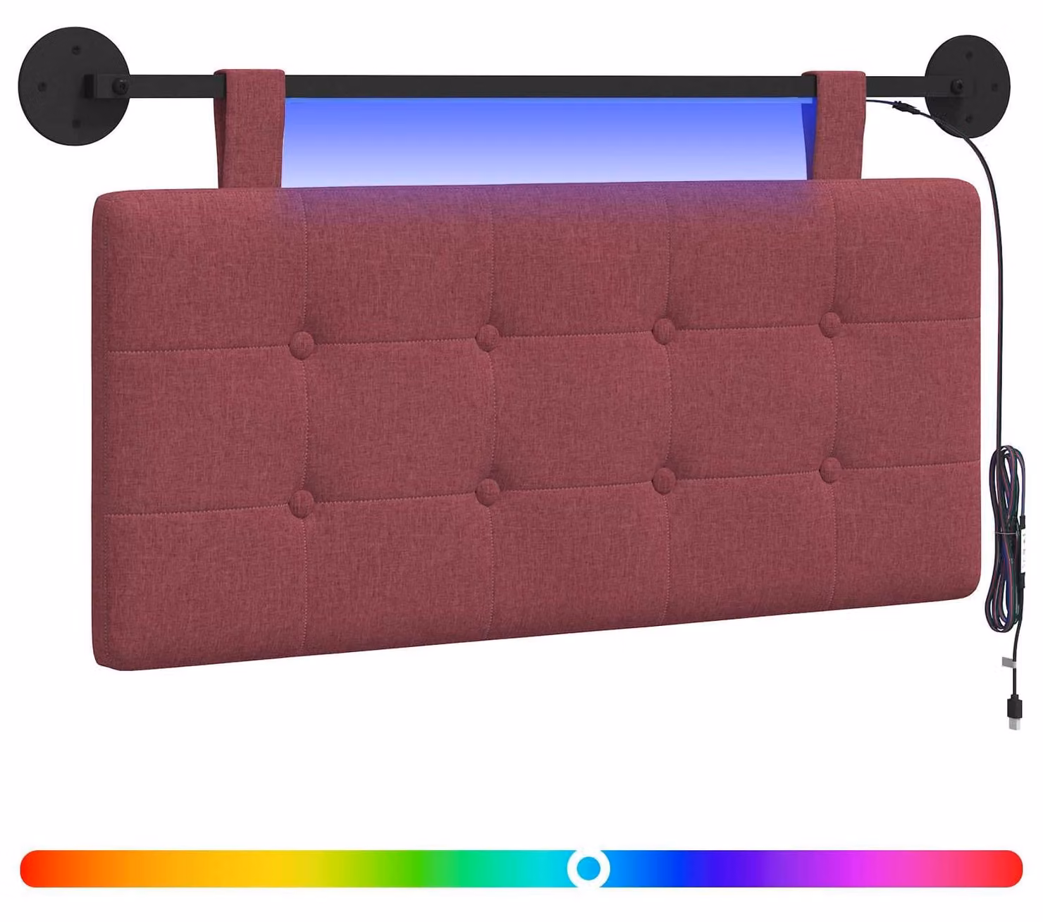 Testiera sospesa Con luce LED Rosso Vino Tessuto