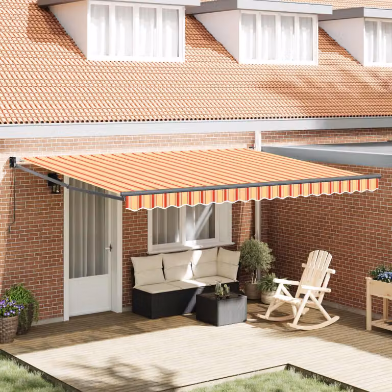Tenda retrattile vidaXL con bracci pieghevoli in alluminio e tessuto in poliestere, Giallo e Arancione, L: 450 cm, P: 300 cm, H: 165 cm