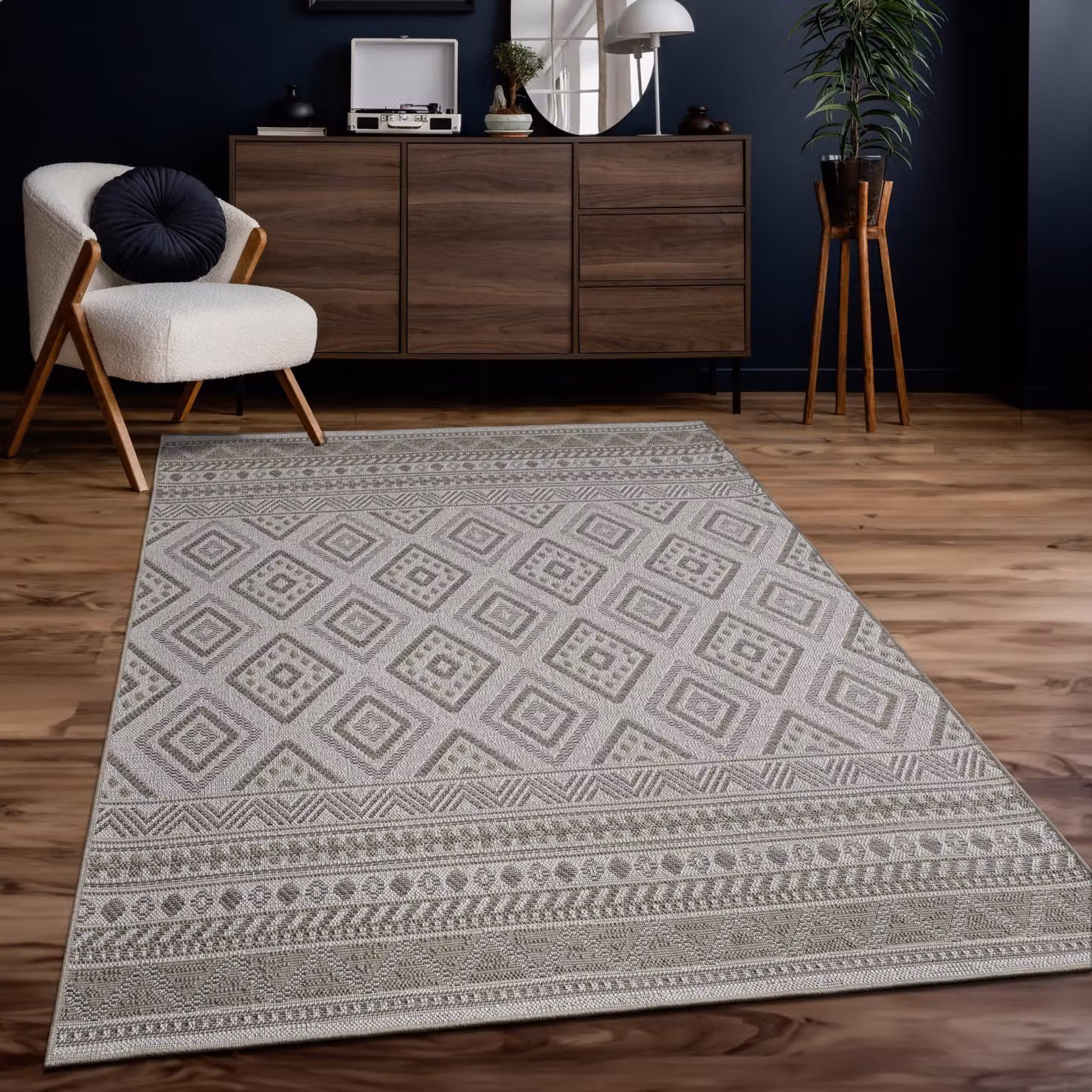 Tappeto per interni ed esterni Verona beige e grigio stile boho L: 160 cm, P: 220 cm – 2