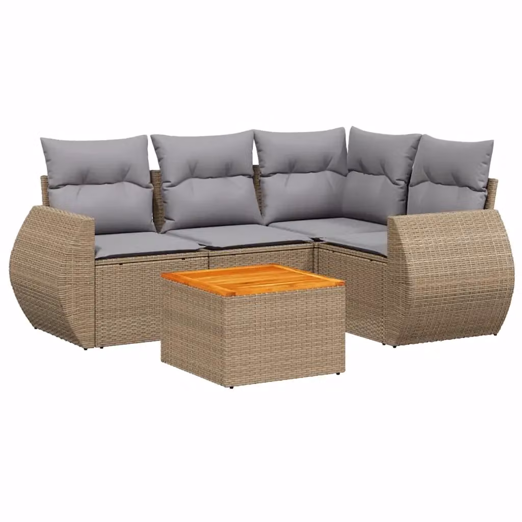 Set Divano da Giardino vidaXL 5 pz in Polyrattan Beige con Cuscini e Tavolino da Esterno a Forma di L – 2