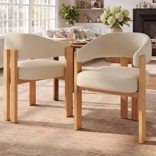 Set di 2 sedie da pranzo ergonomiche MIVRAY in flanella beige con gambe in metallo effetto legno H 78 x L 47 x P 49 cm