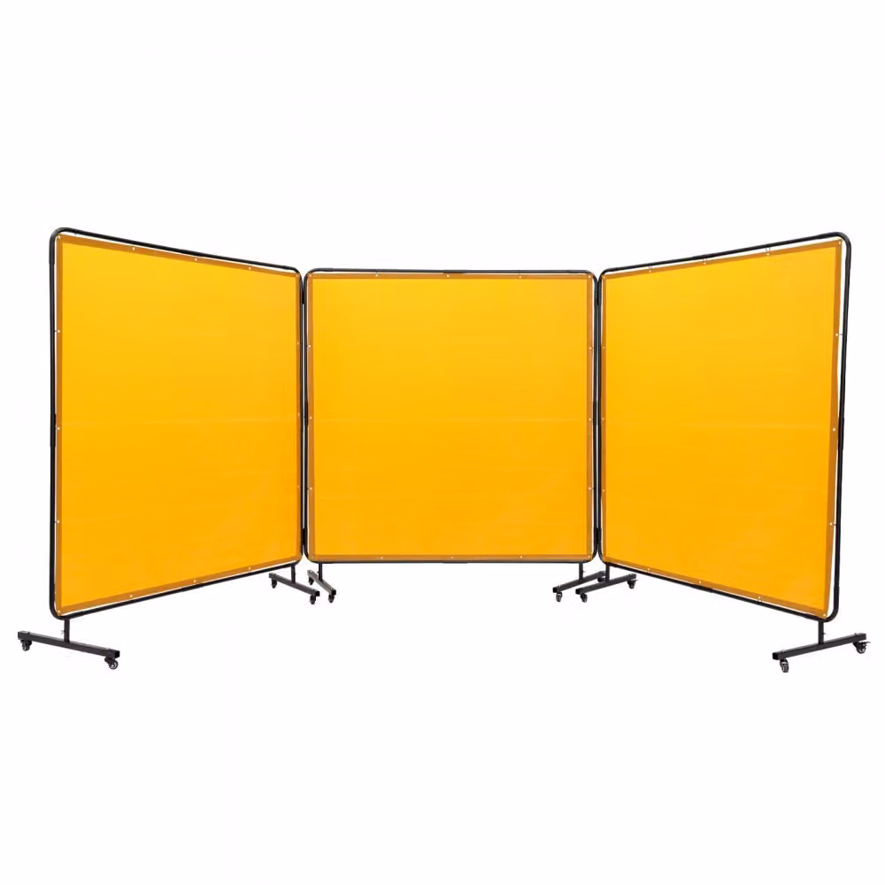 Tenda per saldatura a 3 pannelli 1,8 x 1,8 m - Vinile ignifugo - Schermo di protezione per saldatura con 4 ruote orientabili - Protezione UV a 6 livelli - Giallo.