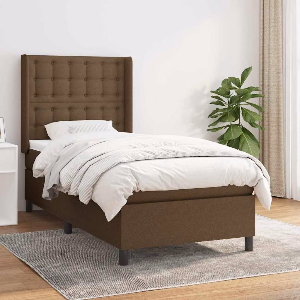 vidaXL Giroletto a Molle con Materasso in Tessuto Marrone e Bianco L/P/H: 190 x 90 x 25 cm – 1