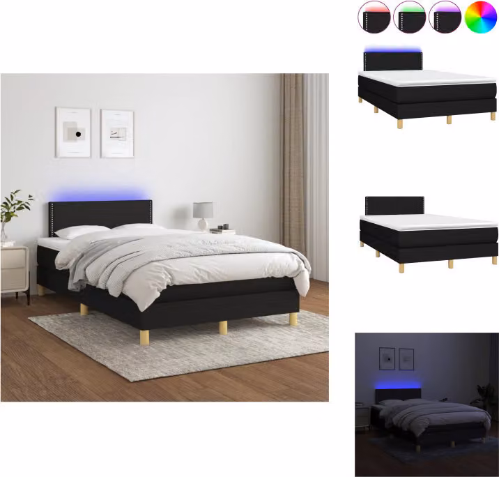 vidaXL Letto a molle con materasso e LED in tessuto nero 120x200 cm - Letti & strutture letto