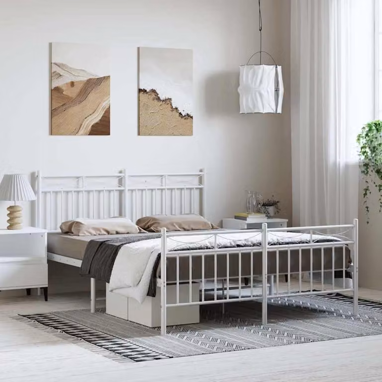 vidaXL Giroletto con Testiera e Pediera in Metallo Bianco 150x200 cm