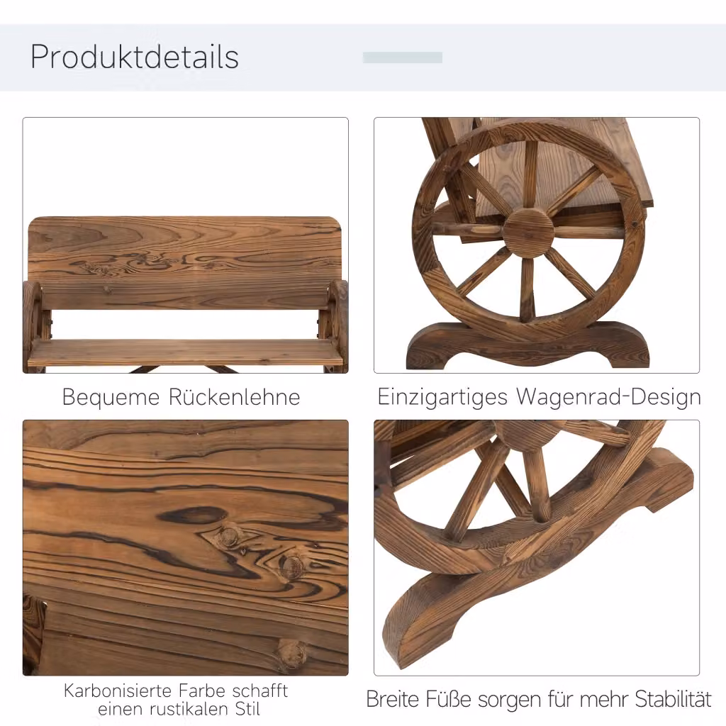Panca da giardino rustica REDOM in legno di abete marrone con braccioli L: 114 cm, P: 58 cm, H: 80 cm – 2