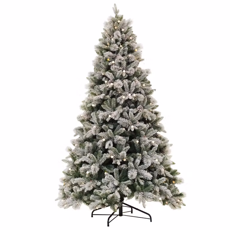 Albero di Natale Artificiale Dictrolux Effetto Innevato con 400 LED Bianco Caldo, Altezza: 240 cm, Diametro alla base: 146 cm
