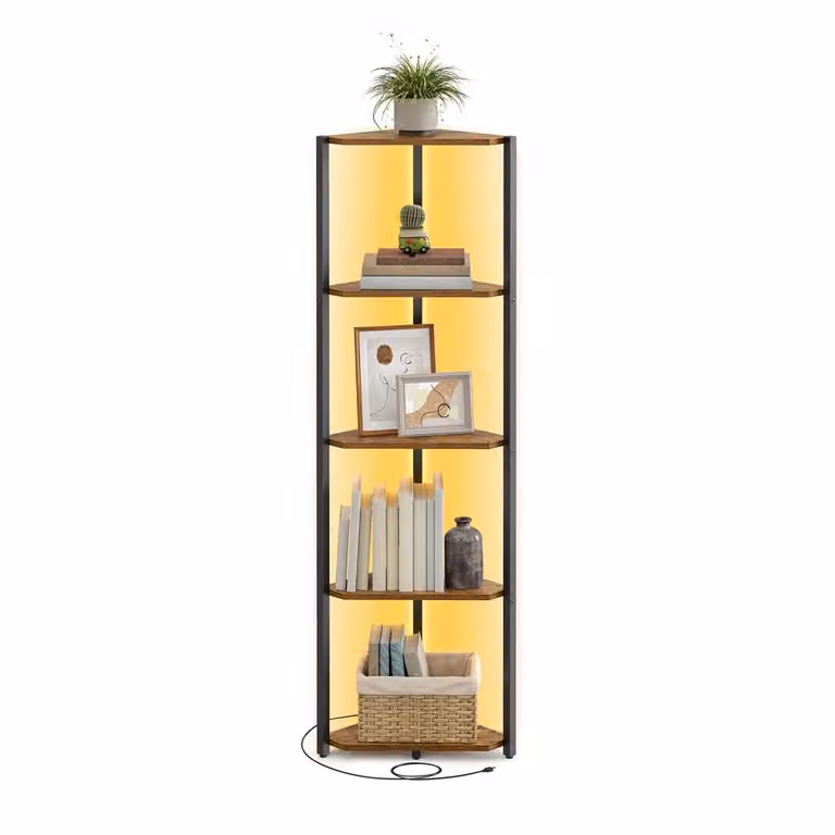 Libreria Scaffale a 5 Ripiani con LED Regolabili, Marrone Vintage / 24,8 x 48 x 146,6 cm