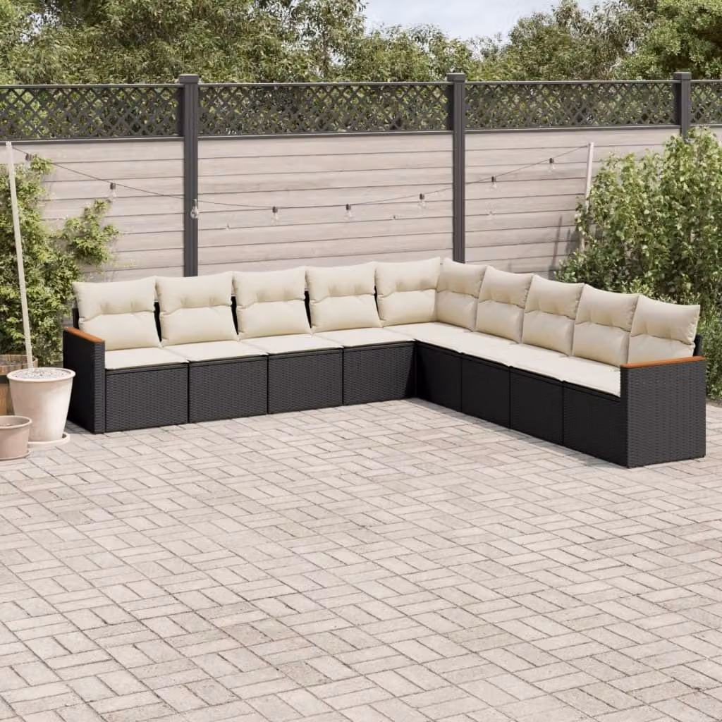Maison Exclusive - Set Divani da Giardino 9 pz con Cuscini Nero in Polyrattan