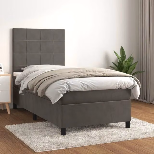 Letto Ibrido con Giroletto a Molle e Materasso vidaXL in Velluto Grigio e Bianco L/P/H: 200 x 100 x 128 cm