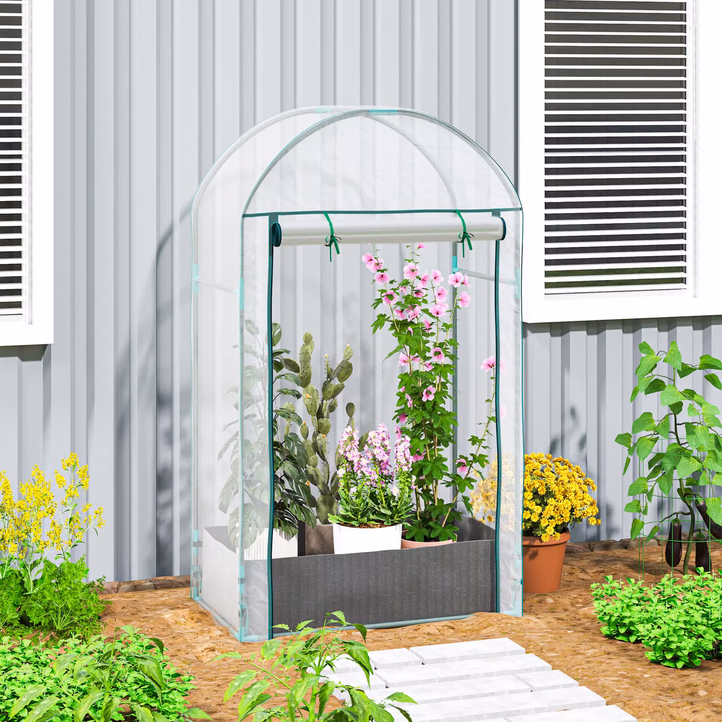 Serra per orto Outsunny in acciaio e plastica trasparente con sacca in PE impermeabile e porta avvolgibile, L/P/H: 89 x 50 x 152 cm – 2