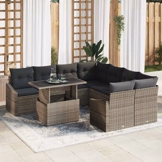Set Divano da Giardino 9 pz Grigio polyrattan 3348975